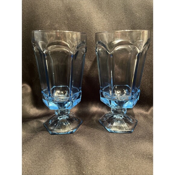 Set of 2 FOSTORIA VIRGINIA" Light Blue Goblets Stemware Glasses 6.75”X3.5” - Picture 5 of 8